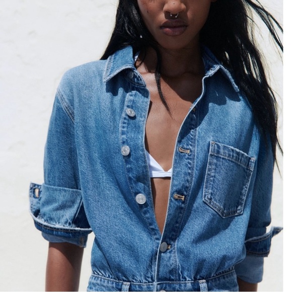 🎉 NWT - Zara Denim Jumpsuit - Picture 3 of 7